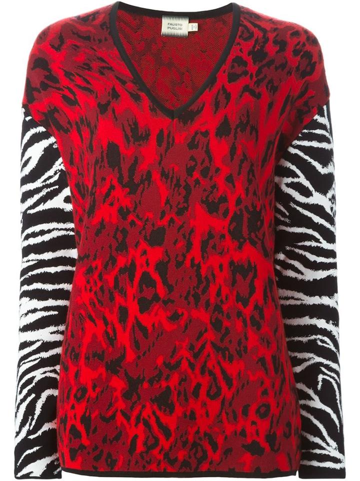 Fausto Puglisi Animal Print Sweater, Women's, Size: 46, Red, Polyamide/spandex/elastane/virgin Wool