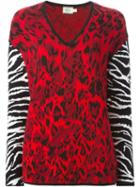Fausto Puglisi Animal Print Sweater, Women's, Size: 46, Red, Polyamide/spandex/elastane/virgin Wool