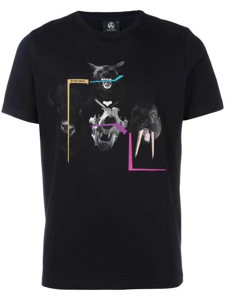Ps By Paul Smith Animal Print Logo T-shirt, Men's, Size: Large, Black, Organic Cotton
