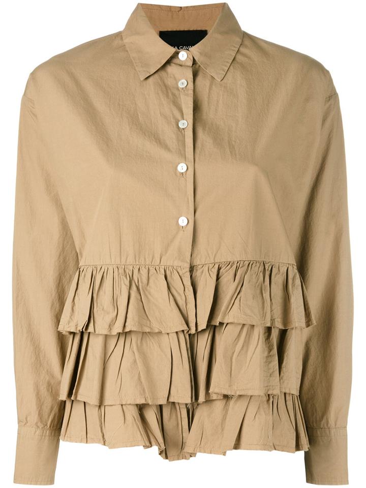 Erika Cavallini - Ruffle Shirt - Women - Cotton - 38, Nude/neutrals, Cotton