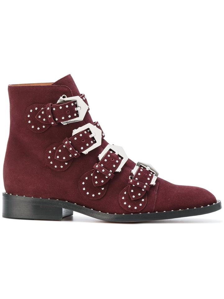 Givenchy Studded Buckle Fitted Boots - Pink & Purple