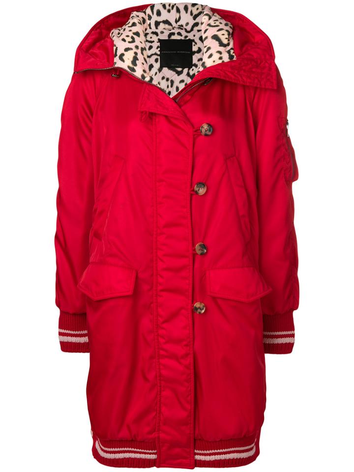 Ermanno Scervino Pink Leopard-lined Hooded Overcoat - Red