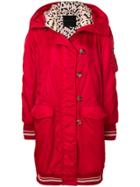Ermanno Scervino Pink Leopard-lined Hooded Overcoat - Red