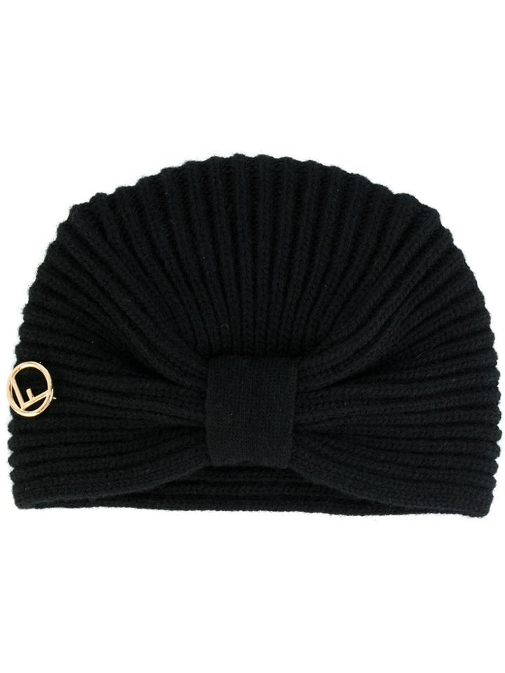 Fendi Bow Knitted Wrap Hat - Black