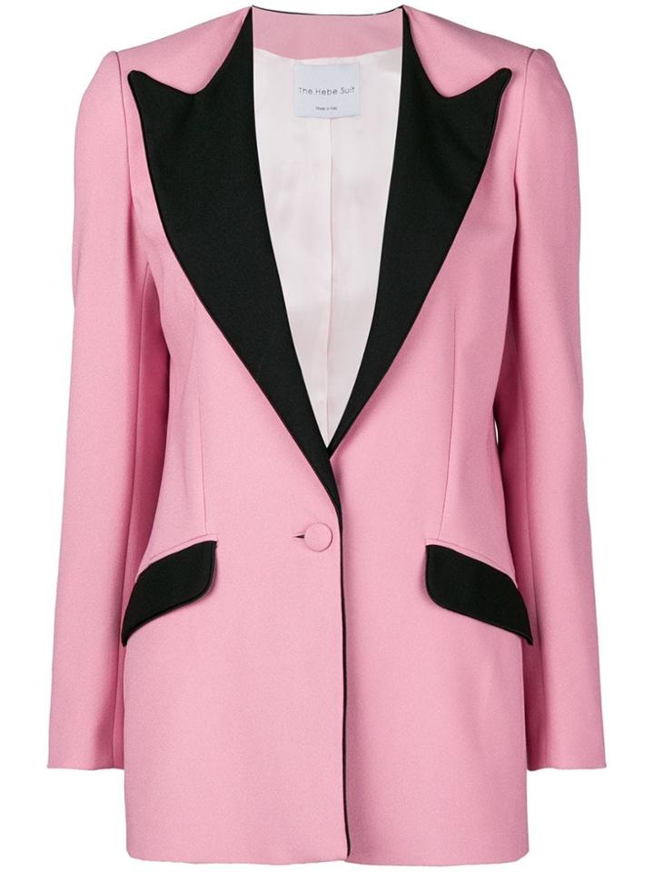 Hebe Studio Contrast Fitted Blazer - Pink & Purple