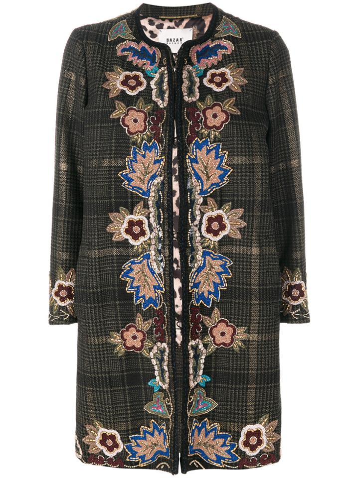Bazar Deluxe Embroidered Checked Coat - Metallic