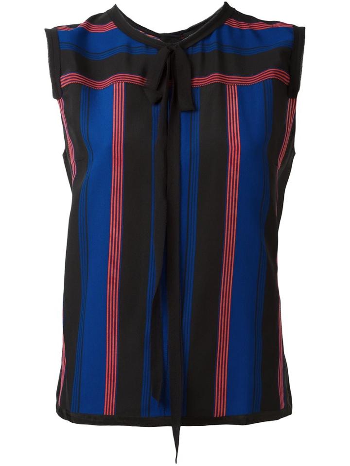 Marc Jacobs Crêpe De Chine Striped Top, Women's, Size: 4, Blue, Silk