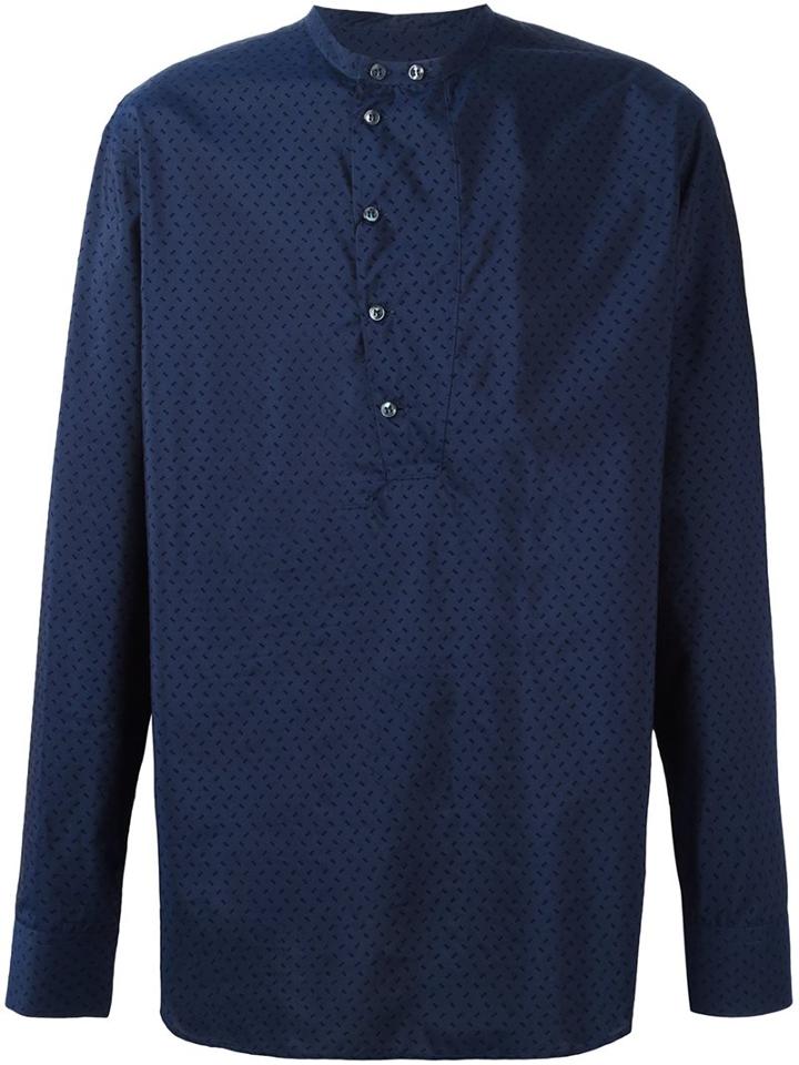 Giorgio Armani Band Collar Printed Shirt, Men's, Size: 43, Blue, Silk/cotton