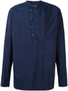 Giorgio Armani Band Collar Printed Shirt, Men's, Size: 43, Blue, Silk/cotton