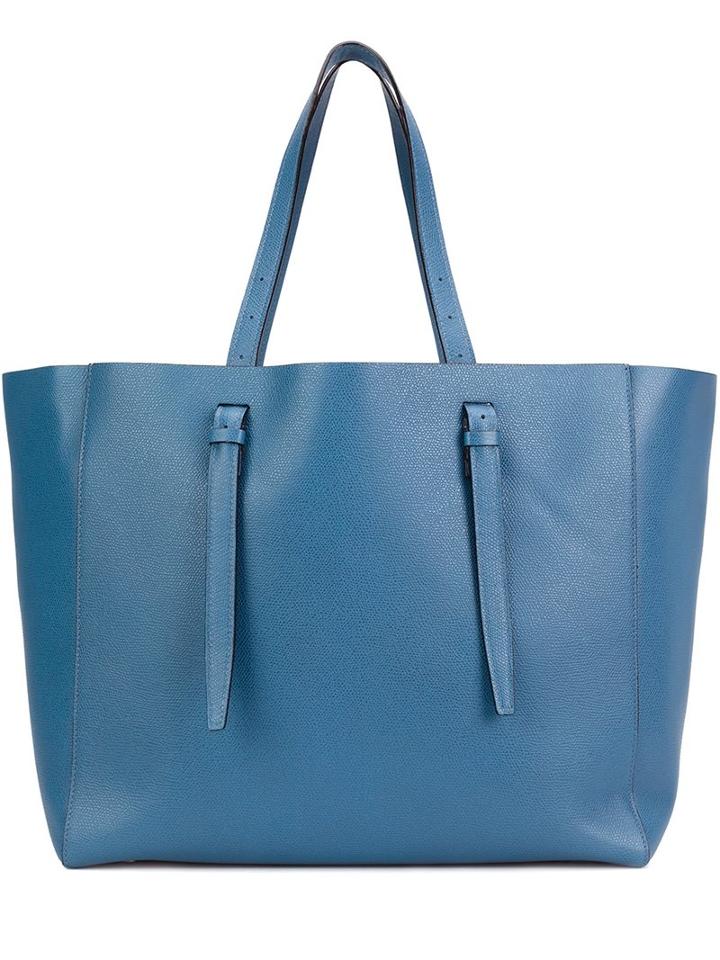 Valextra Shopper Tote, Women's, Blue, Calf Leather