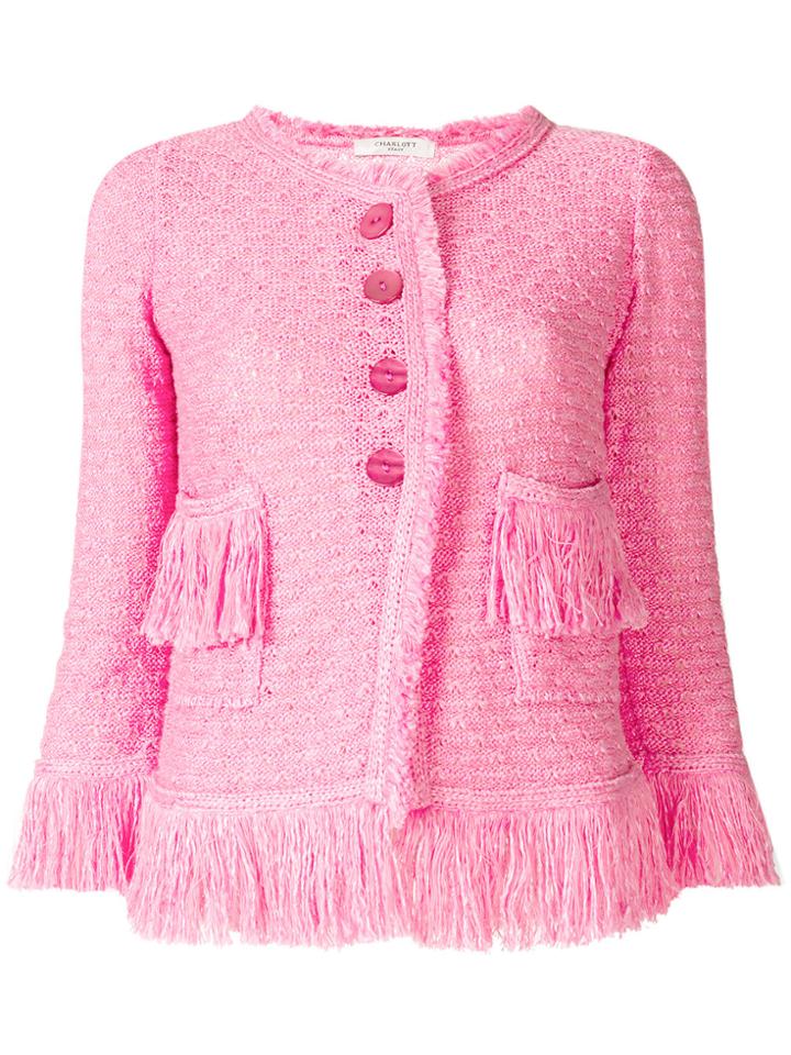 Charlott Button Fringe Jacket - Pink & Purple