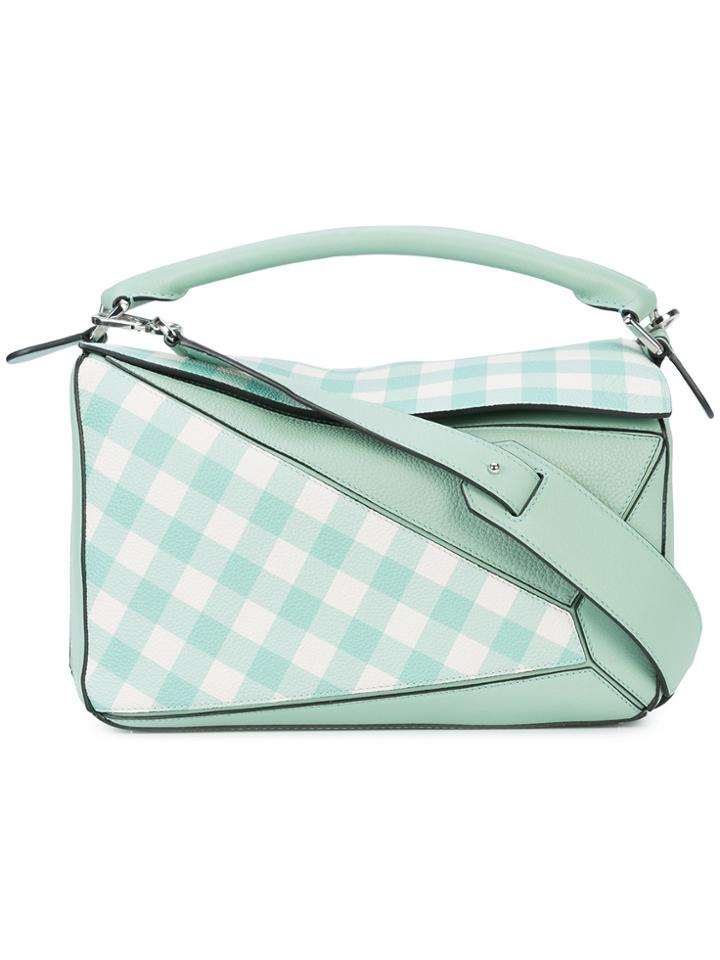 Loewe Puzzle Panelled Gingham Tote - Green