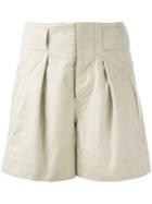 Isabel Marant Étoile - 'ivy' Pleat Shorts - Women - Cotton/linen/flax - 38, Nude/neutrals, Cotton/linen/flax