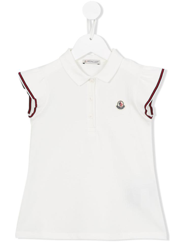 Moncler Kids Ruffled Sleeve Polo Shirt, Girl's, Size: 10 Yrs, White