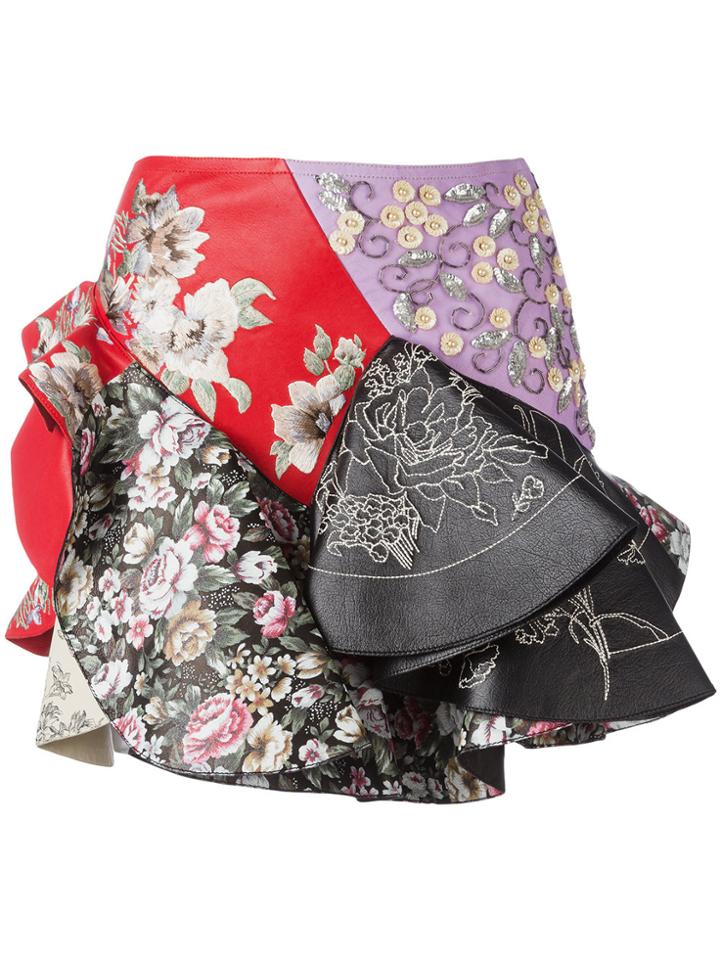 Alexander Mcqueen Embroidered Frill Mini Skirt - Multicolour