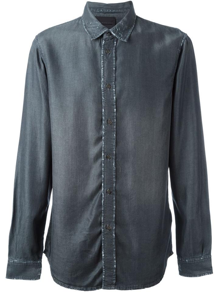 Diesel Black Gold Distressed Denim Shirt, Men's, Size: 50, Grey, Lyocell