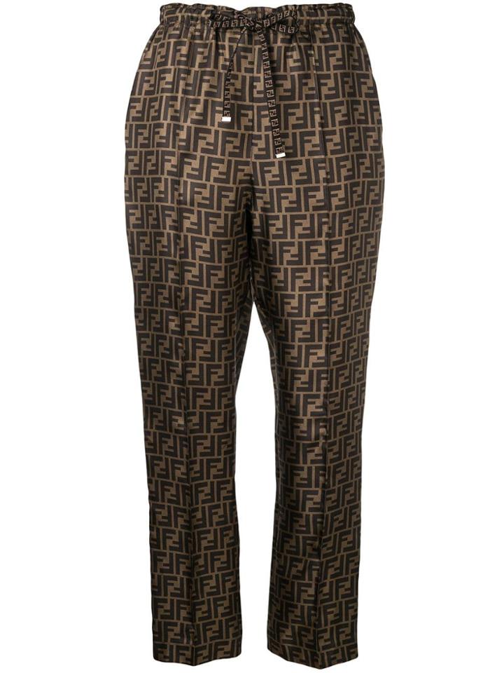 Fendi Drawstring Ff Logo Trousers - Brown