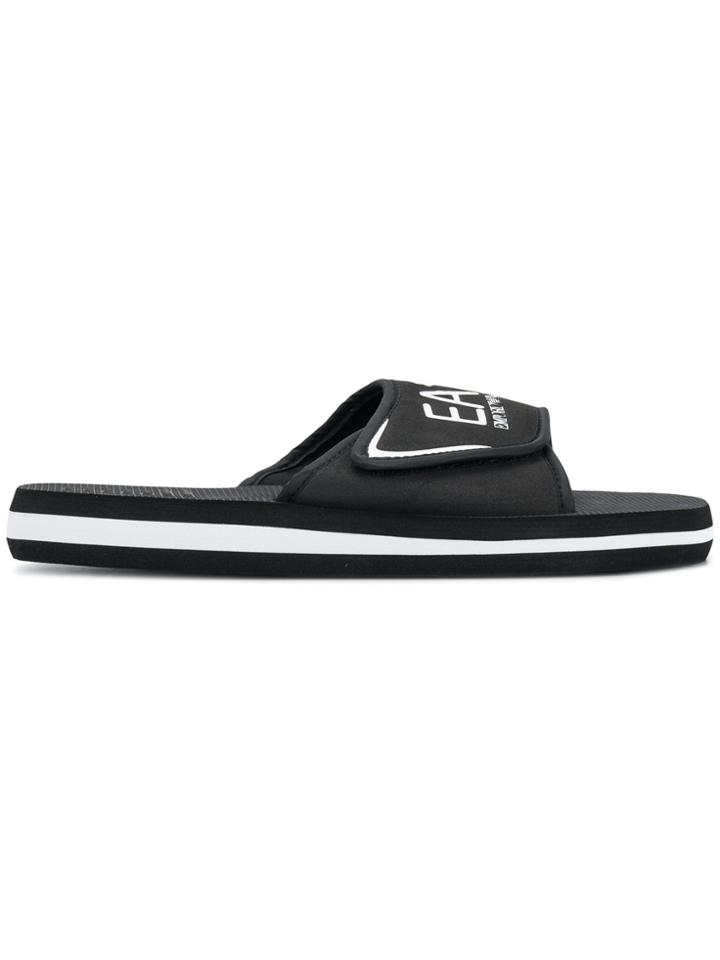 Ea7 Emporio Armani Logo Patch Open-toe Sandals - Black