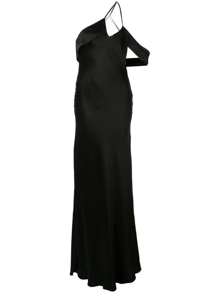 Michelle Mason Draped-shoulder Silk Gown - Black