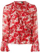 Rixo London Floral Print Wrap Blouse - Red