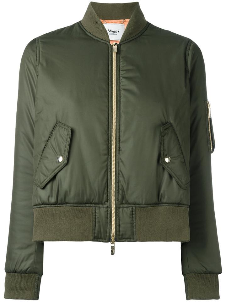 Blugirl Cropped Bomber Jacket, Women's, Size: 44, Green, Polyester