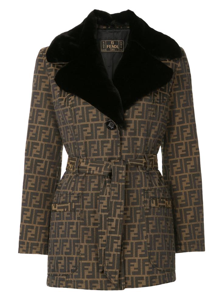 Fendi Vintage Zucca Pattern Belted Coat - Brown