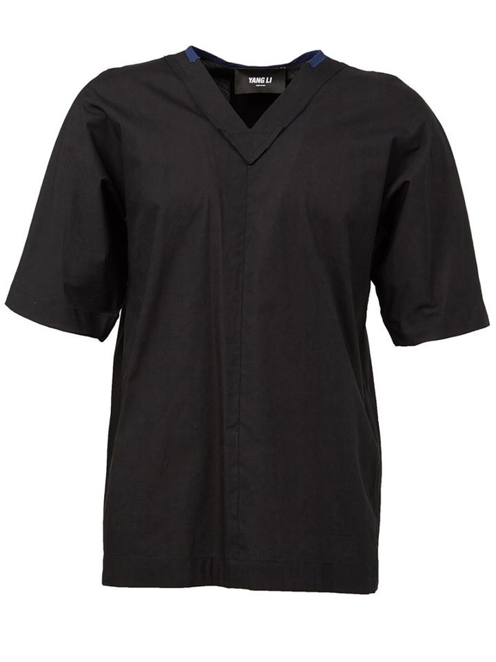 Yang Li V-neck T-shirt, Men's, Size: 48, Black, Cotton