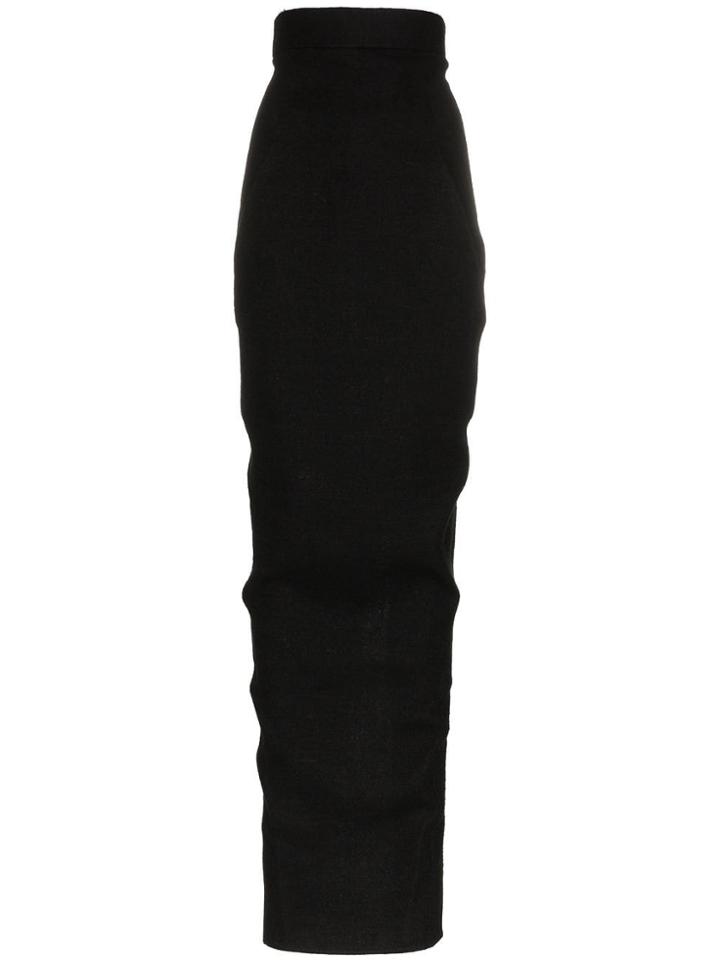 Rick Owens High Waist Fitted Camel Linen Blend Maxi Skirt - Black