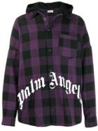 Palm Angels Hooded Plaid Shirt Jacket - Purple