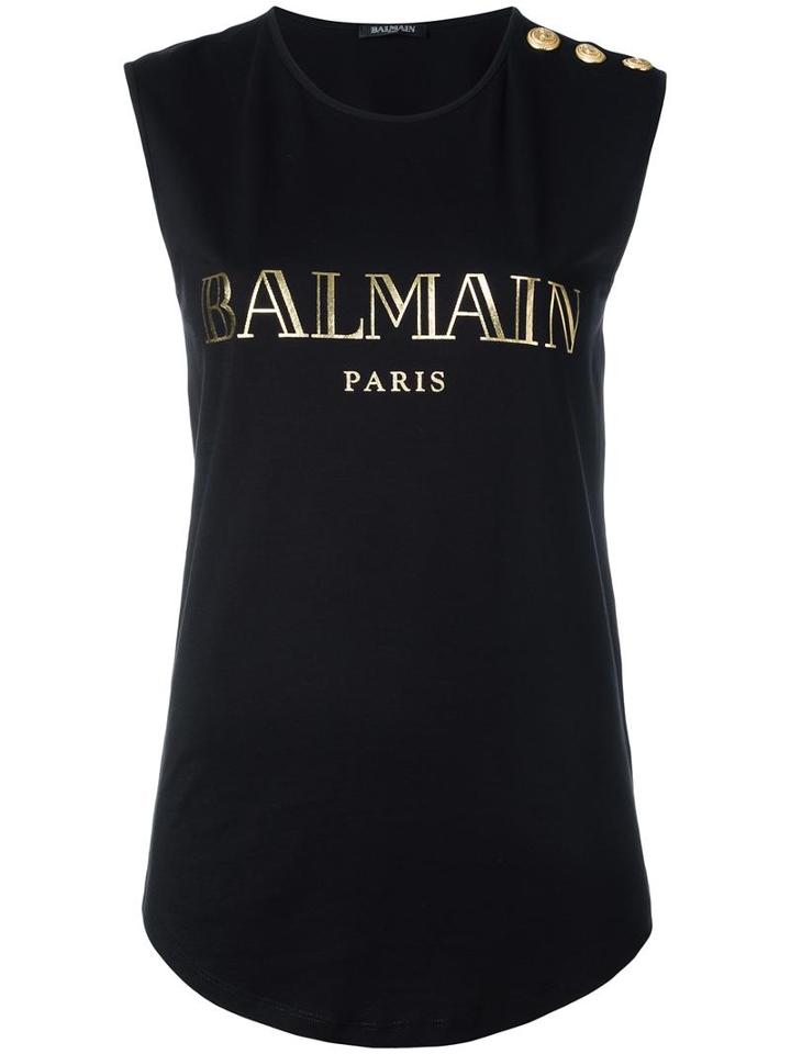 Balmain Logo T-shirt, Women's, Size: 44, Black, Cotton