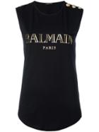 Balmain Logo T-shirt, Women's, Size: 44, Black, Cotton