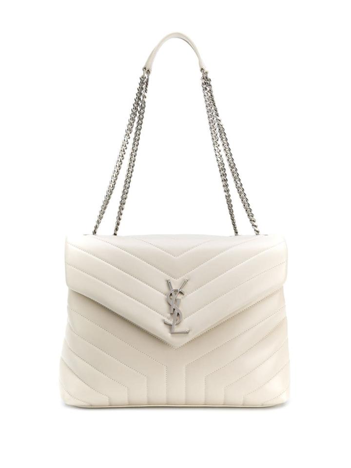 Saint Laurent Loulou Quilted Shoulder Bag - White