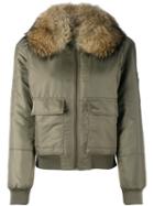 Yves Salomon Fur Lined Bomber, Women's, Size: 34, Green, Racoon Fur/rabbit Fur/polyester