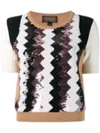 Giambattista Valli Sequinned Chevron Top, Women's, Size: 42, Brown, Cashmere/sequin