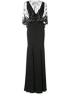 Marchesa Notte Embellished Cape Gown - Black