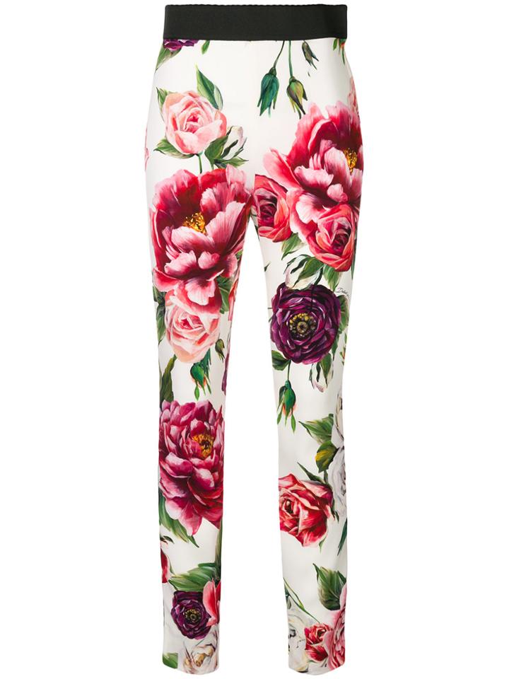 Dolce & Gabbana Peony Print Skinny Trousers - White