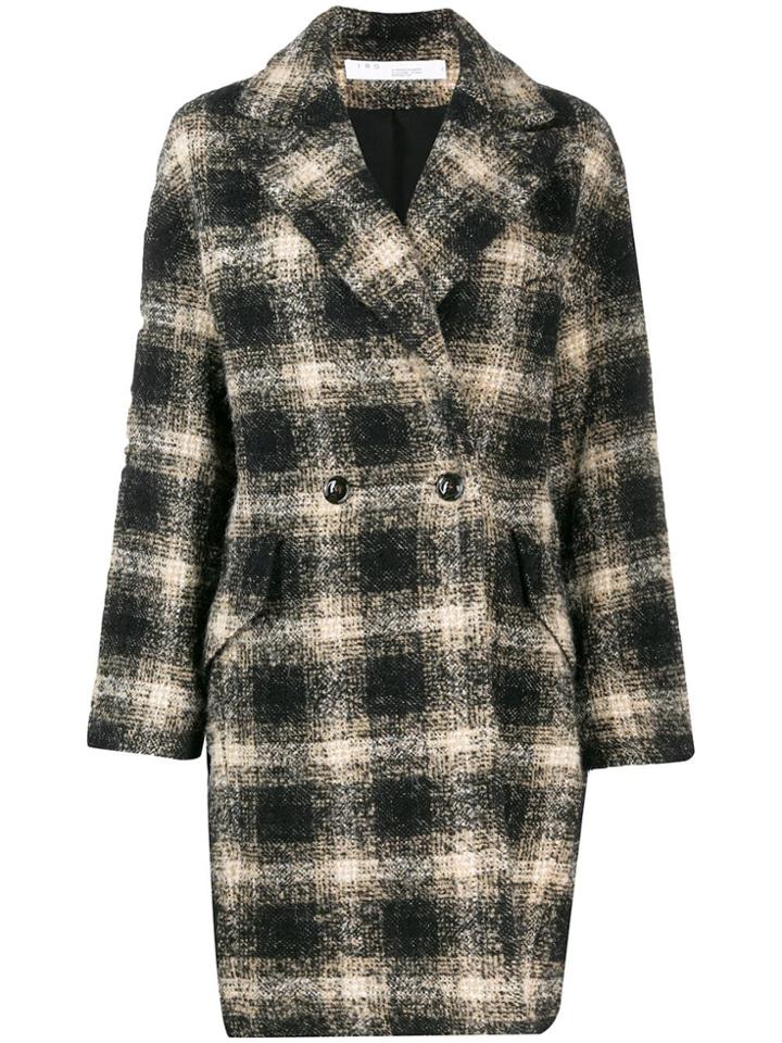 Iro Checked Double Breasted Coat - Black