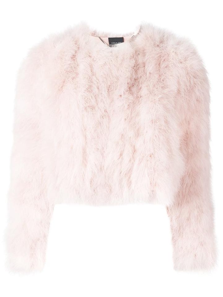 Alexander Mcqueen Collarless Textured Jacket, Women's, Size: 40, Pink/purple, Silk/turkey Feather