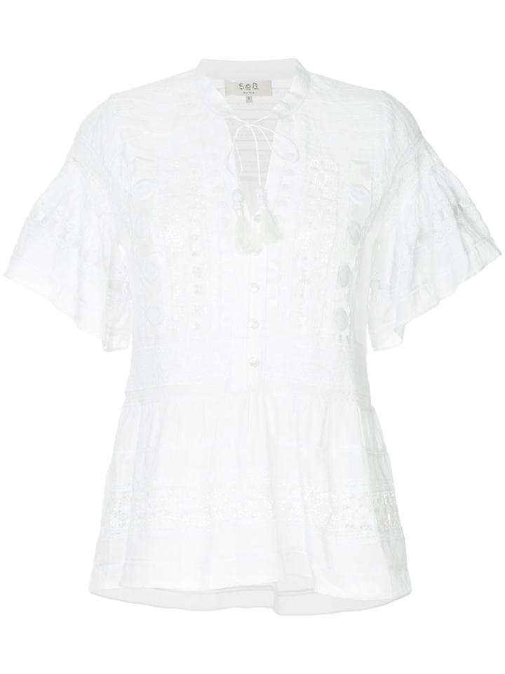 Sea Mandarin Fitted Waist Blouse - White