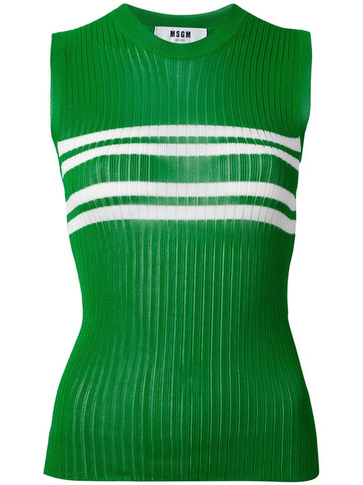 Msgm - Striped Detail Ribbed Tank - Women - Viscose - M, Green, Viscose