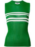 Msgm - Striped Detail Ribbed Tank - Women - Viscose - M, Green, Viscose