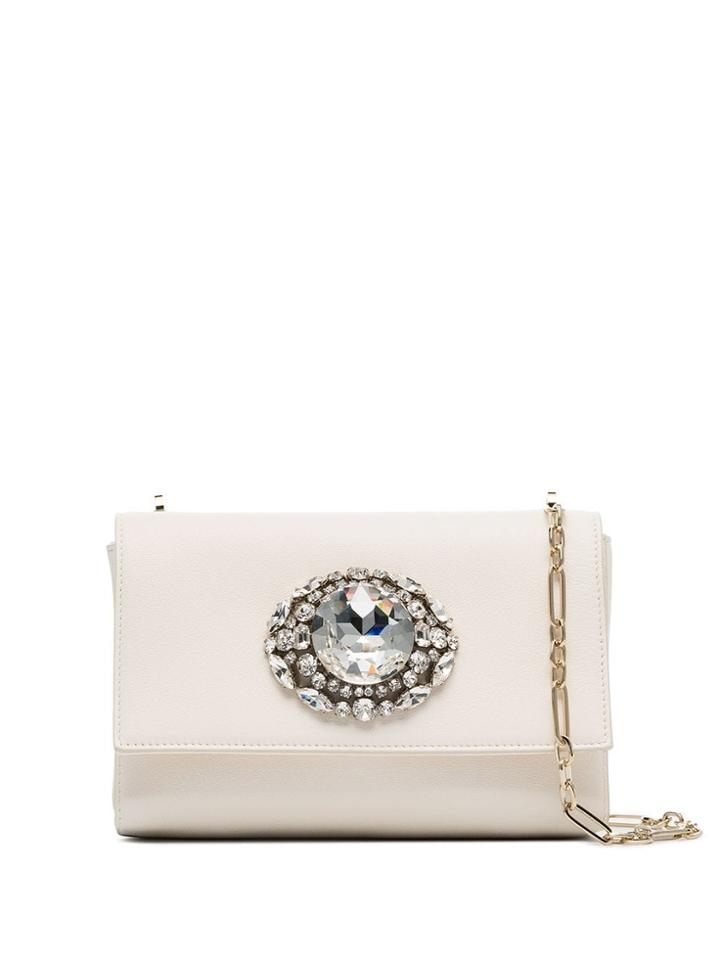 Jimmy Choo Thea Crystal Buckle Clutch - White