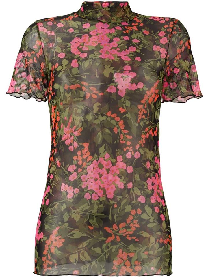 Ssheena Floral Print Sheer T-shirt, Women's, Size: Medium, Pink/purple, Polyester/spandex/elastane