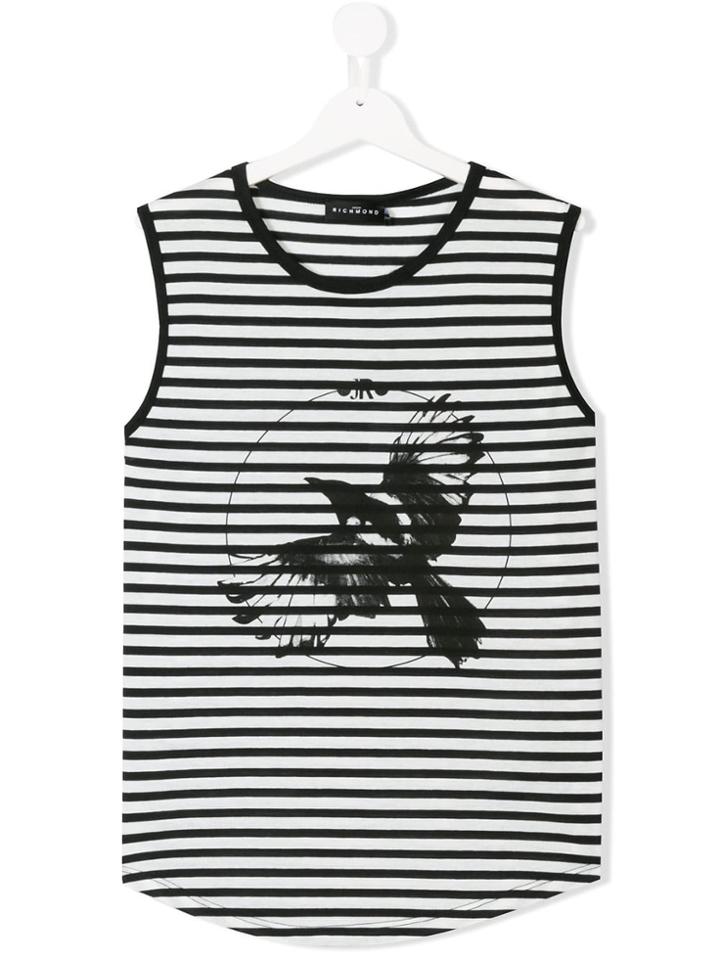 John Richmond Junior Striped Bird Print Tank Top - Black