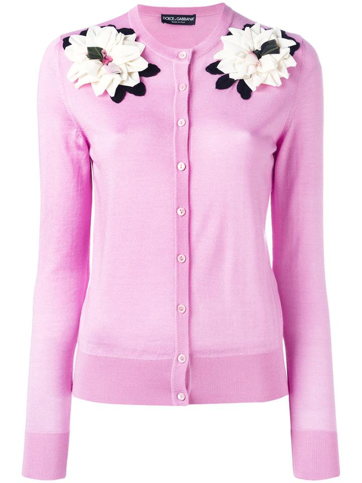 Dolce & Gabbana Flower Applique Cardigan, Women's, Size: 38, Pink/purple, Cashmere/silk