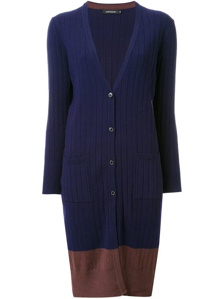 Loveless Long Ribbed Cardigan, Women's, Size: 36, Blue, Rayon/polyester/nylon