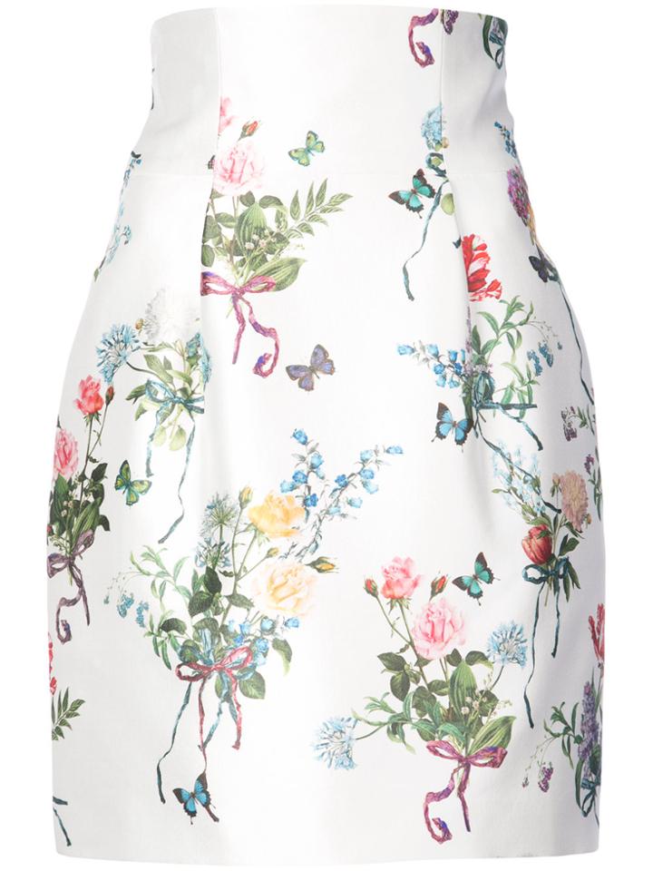 Monique Lhuillier High-waisted Floral Print Skirt - White