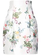 Monique Lhuillier High-waisted Floral Print Skirt - White