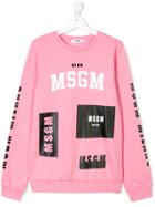 Msgm Kids Teen Multi Logo Sweatshirt - Pink & Purple