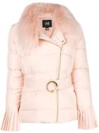 Cavalli Class Racoon Fur Padded Coat - Pink & Purple